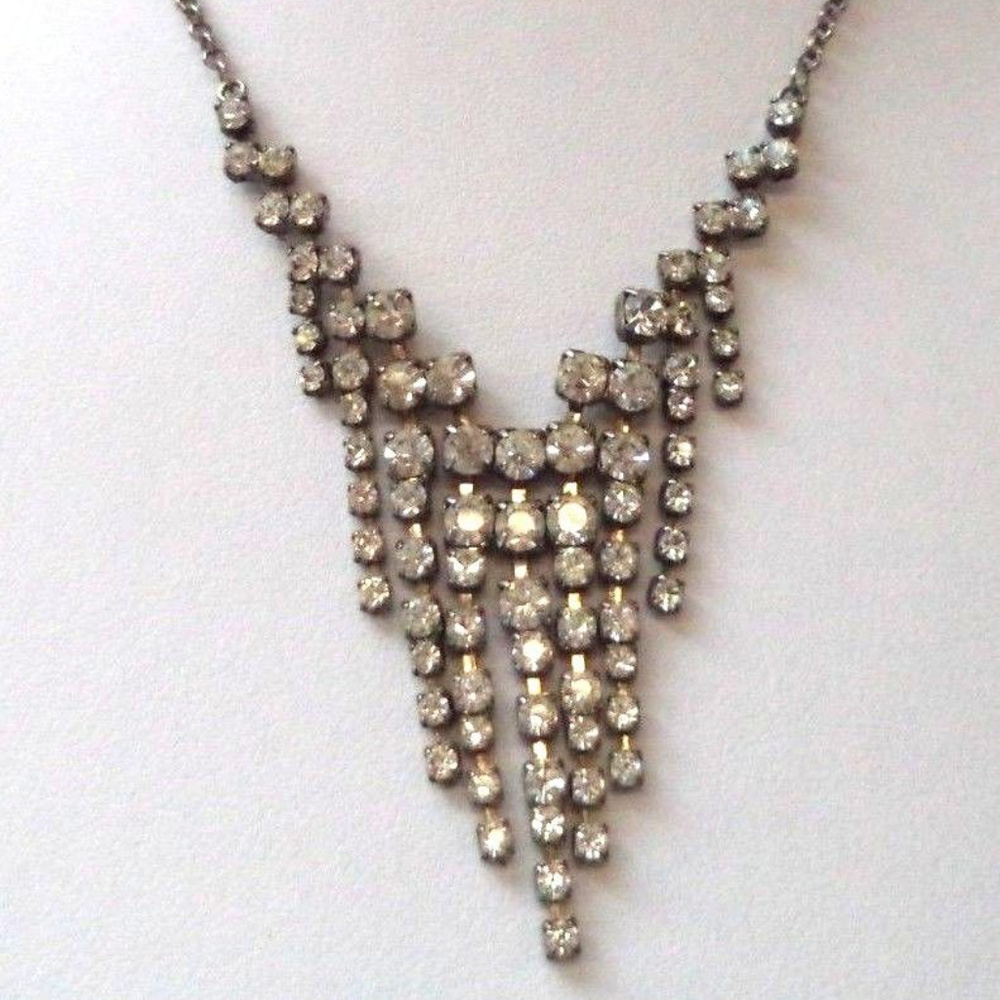 rhinestone tiered necklace on silver chain